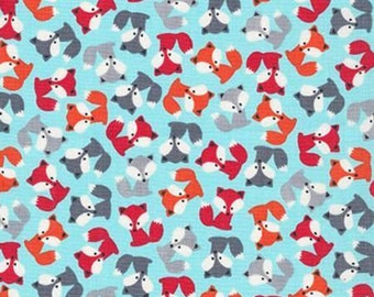 Mini Foxes Aqua Slicker by Robert Kaufman - Laminated Cotton Fabric
