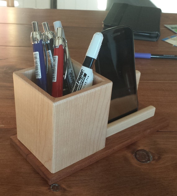 Pen And Business Card Holder Wood Desk Organizer Cell Phone