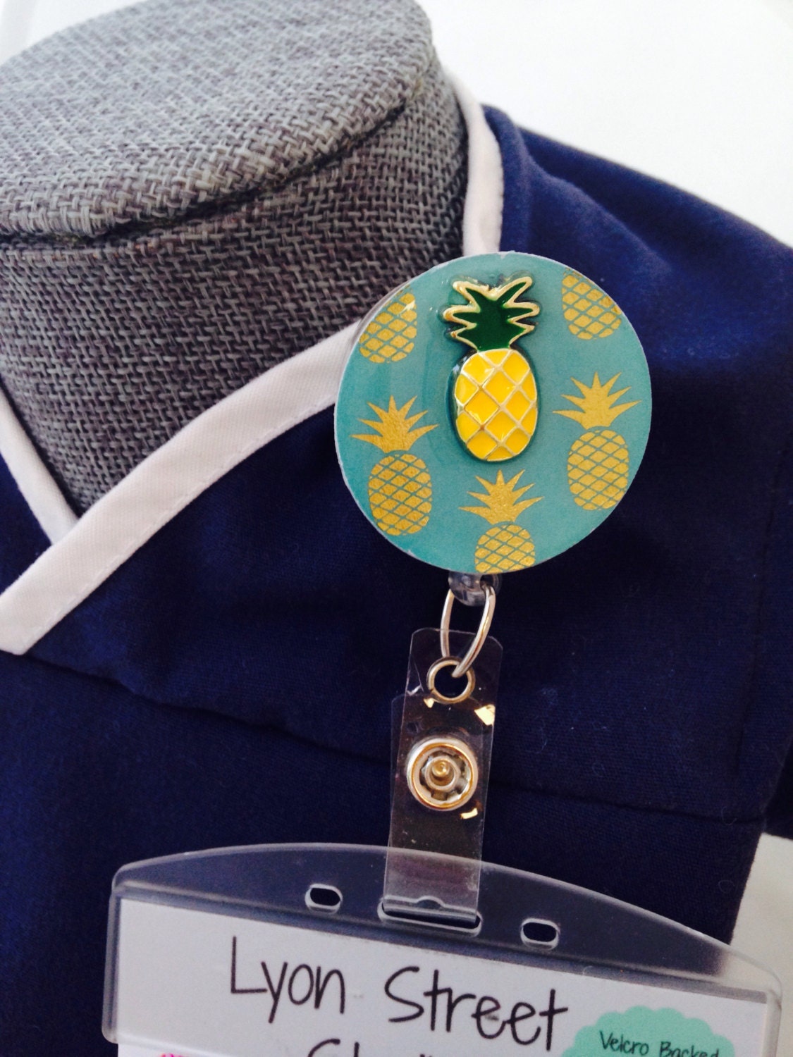 Pineapple Retractable ID Badge Reel Cover//Velcro Backed and