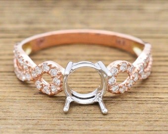 14K Rose & White Gold Diamond Semi Mount Engagement Ring 1.7 grams infinity design