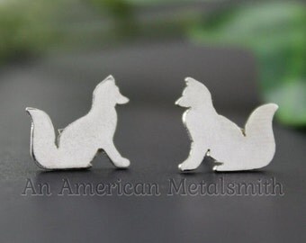 Sterling Silver Fox Earrings, Fox Jewelry, Animal Jewelry, Fox Stud Earrings, Silver Stud Earrings, Handmade Earrings, Vixen, Fox Gift