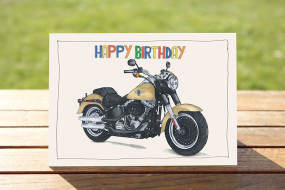Motorcycle Birthday Card Harley Davidson Fat Boy A6