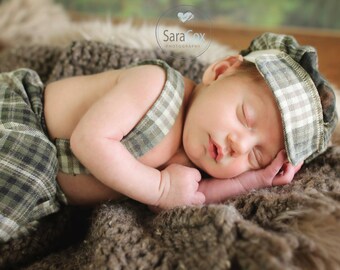 Olive Green/Blue Plaid Suspenders Photo Prop