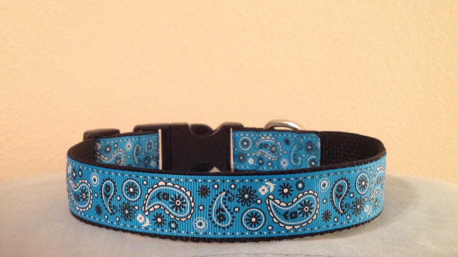 1 Inch Wide 1117Adjustable Cute Blue Bandana Pattern Grosgrain Dog