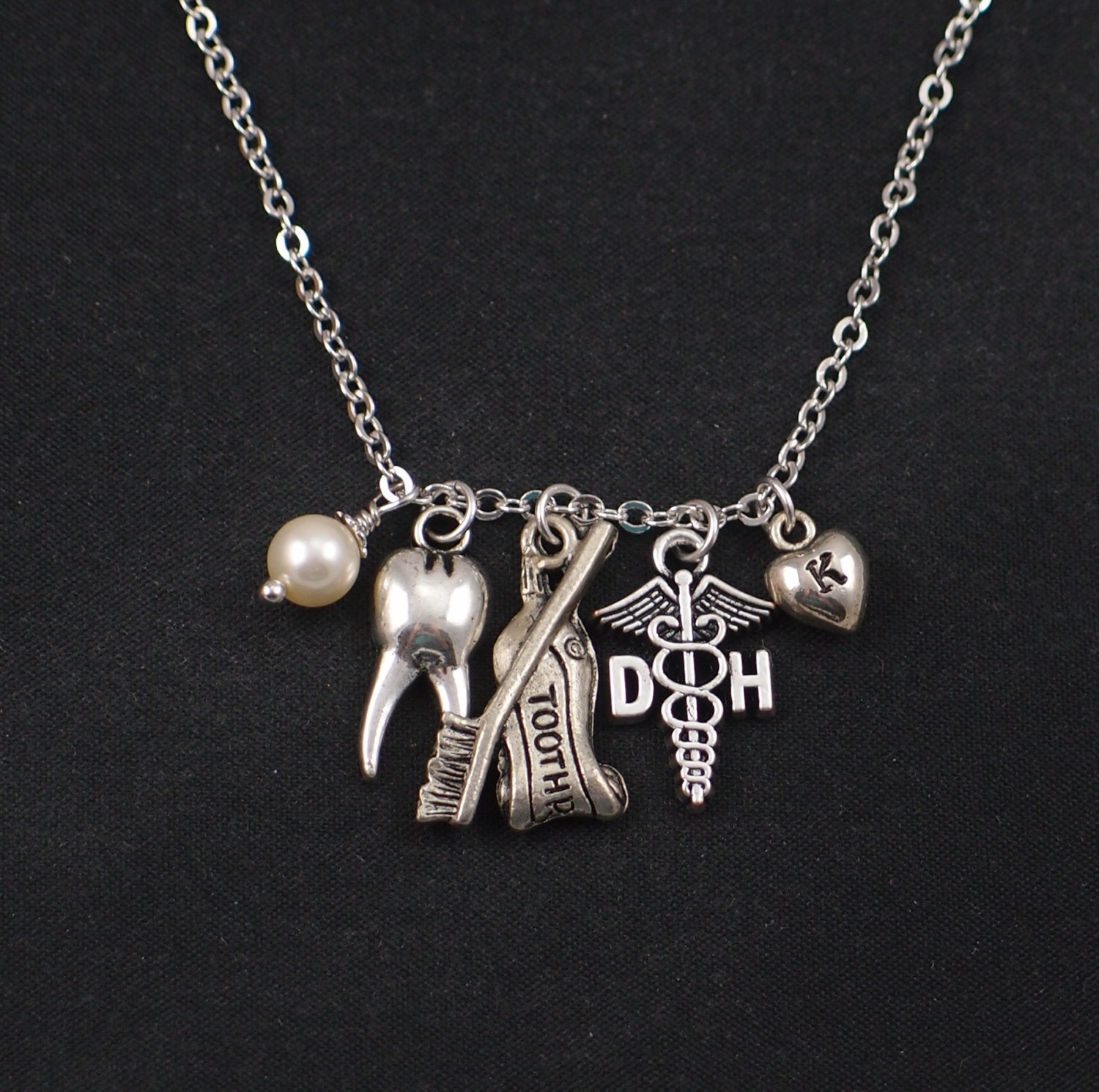 dental hygienist necklace sterling silver filled initial