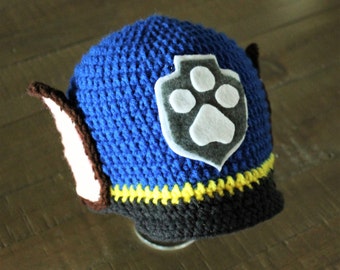 Chase Paw Patrol Hat - Handmade to Order - Newborn to Adult