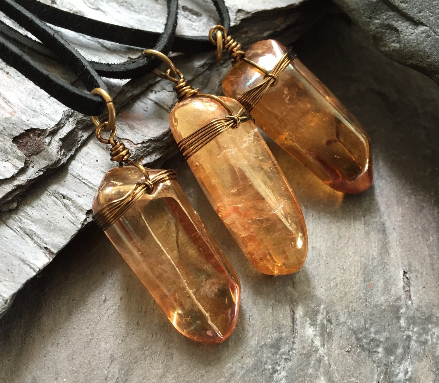 Mens Citrine Necklace Suede Lace Necklace Boho
