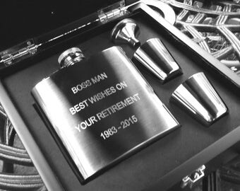Engraved 6oz Stainless Steel Hip Flask Personalised Wooden Gift Box Set