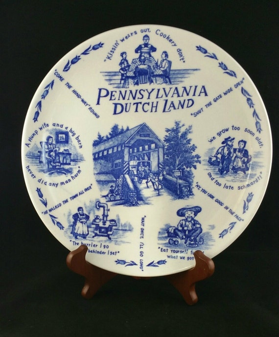 Vintage Pennsylvania Dutch Land Souvenir Collector Plate Blue