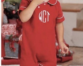 Monogrammed boys Christmas romper - Mudpie Christmas - Monogrammed baby boy