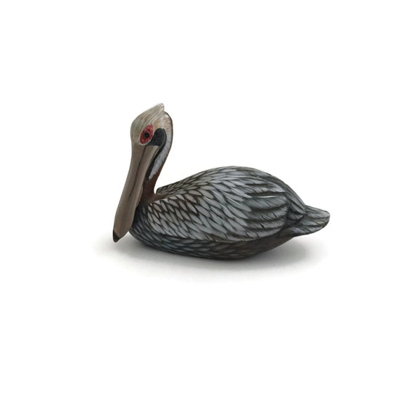 Wood Pelican Sculpture Hand Carved Pelican Wildlife Decor