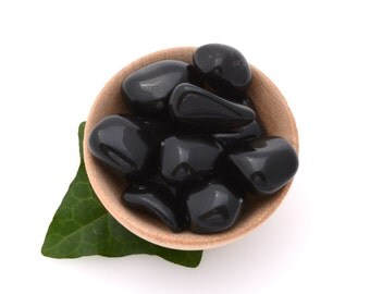 Apache tear obsidian natural crystal, one polished stone, black obsidian