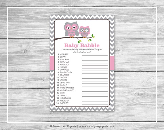 Owl Baby Shower Baby Babble Game Printable Baby Shower Baby