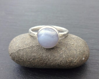 Sterling Silver Blue Lace Agate cabochon stacking ring, silver ring, blue gemstone ring, stacking ring, Agate silver ring, Size P 1/2