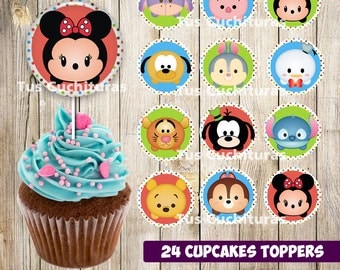 24 Tsum Tsum Cupcakes Toppers instant download, Printable Tsum Tsum cupcakes Topper, Tsum Tsum toppers printable, 2 INCHES