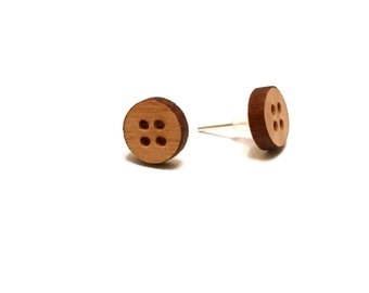 Cherry Wooden Button Post Earrings