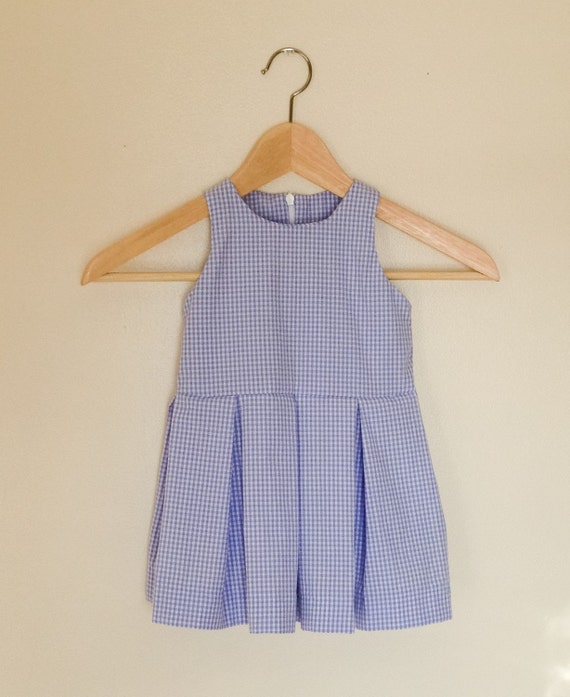Girls' blue gingham pleated dress by LolaandLouisClothing on Etsy