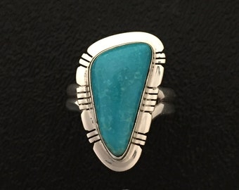 Native American Navajo Kingman Turquoise Sterling Silver Ring Size 8