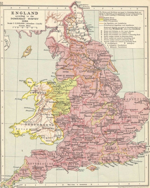 England 1086 Domeseday Survey Vintage prints Home decor