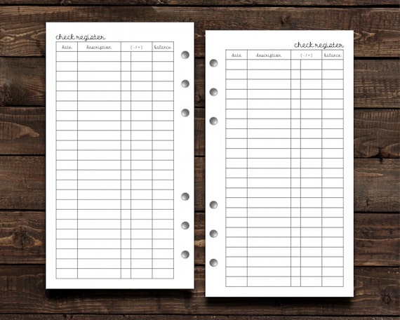 Personal Size Check Register Printable Checkbook Bank