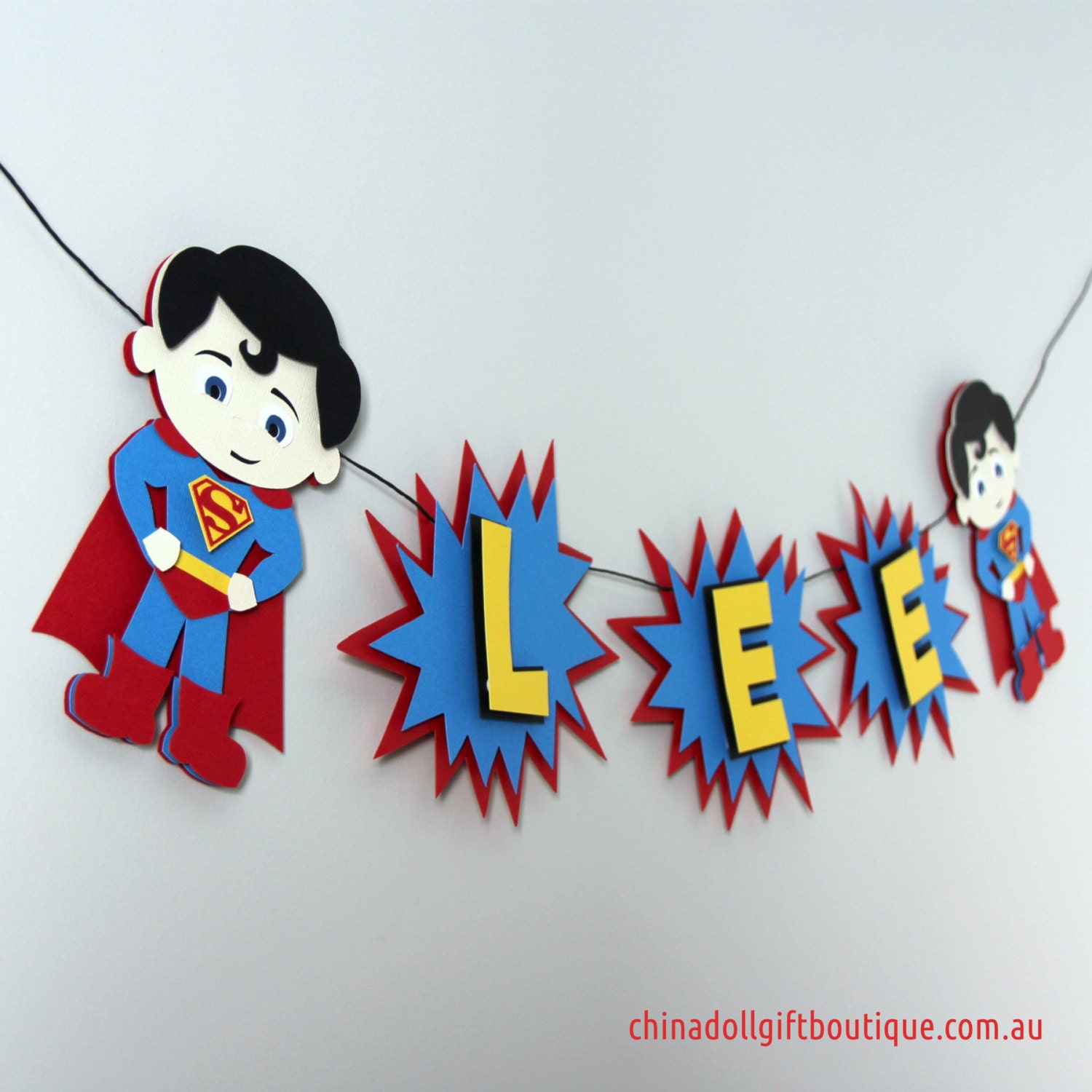 superman party bunting personalised with name by chinadollparty