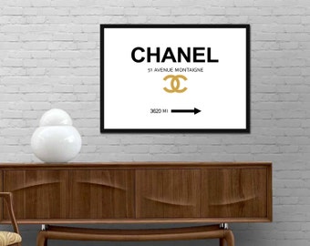 Chanel Distance Mark Print Modern Brand Fashion Poster Minimalist Black Gold wall art Graphic design decor Coco Chanel Best price canvas art