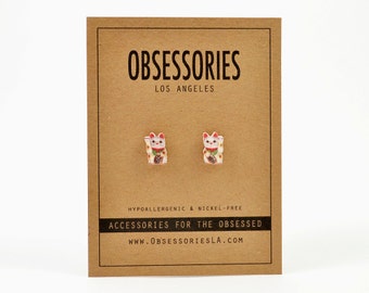 Maneki-Neko Japanese Chinese Lucky Cat Earring Money Cat Stud Earring Post Fortune Cat Jewelry Happy Cat Accessories Good Luck Cat Gift Idea
