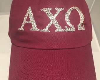 Blinged Sorority Hat-Made to Order-Choose your hat color, Greek letters and color of authentic Swarovski Crystals-- Shipping Included