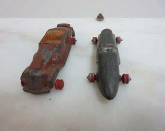 Rare Antique Pair of Derby Roadster Dual Drive Diecast Hubley ? Toy Cars 1930s