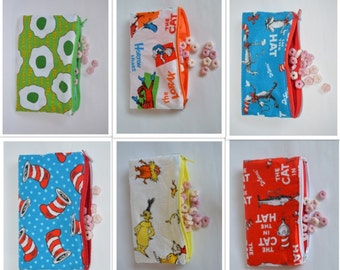 Set of 5/10-Dr. Seuss-Snack Bags- Reusable Snack Bags- Zippered Washable Snack Bags-Party favors-Snack Bags