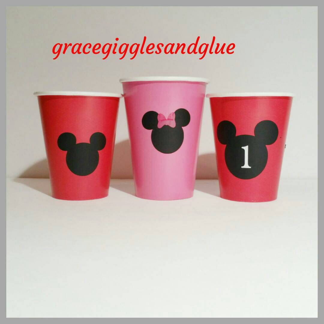 12 Personalized Mickey Mouse Cups by GraceGigglesandGlue on Etsy