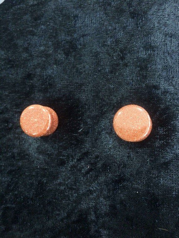 One pair of Goldstone ear gauges 1/2 inch plugs earrings