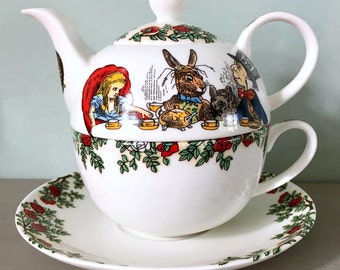 Alice In Wonderland Tea For One Tea Pot, Cup & Saucer