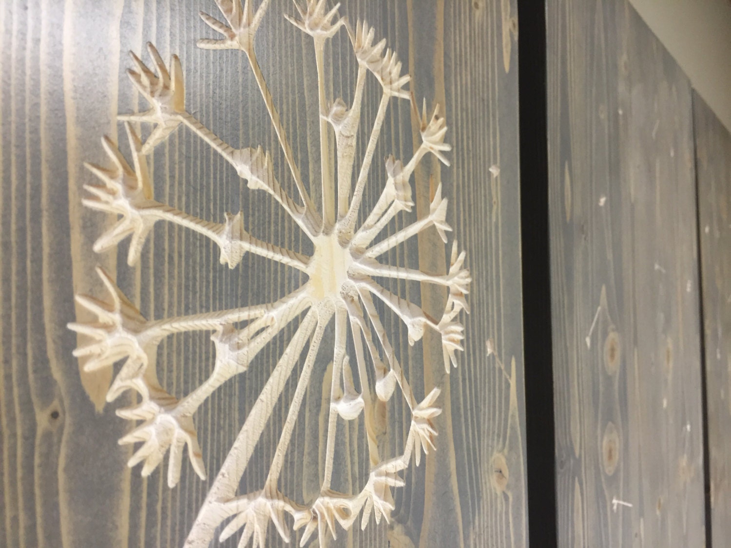 3 Panel Dandelion Wood Wall Art CARVED wood Engraved wall