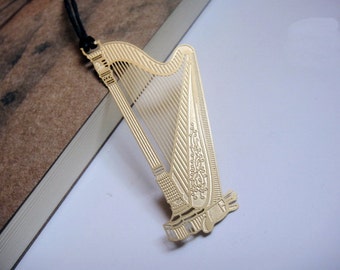 Gold Plated Harp Metal Bookmark Flat | Korea Stationery Book Bookmarks | Book Markers Art
