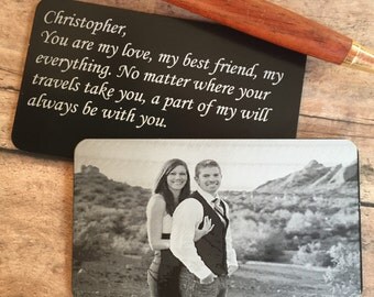 HUGE SALE! Engraved Wallet Insert - Photo Wallet Card - Engraved Photo,Wallet Card - Engraved Wedding Vows - Engraved Wedding Coordinates