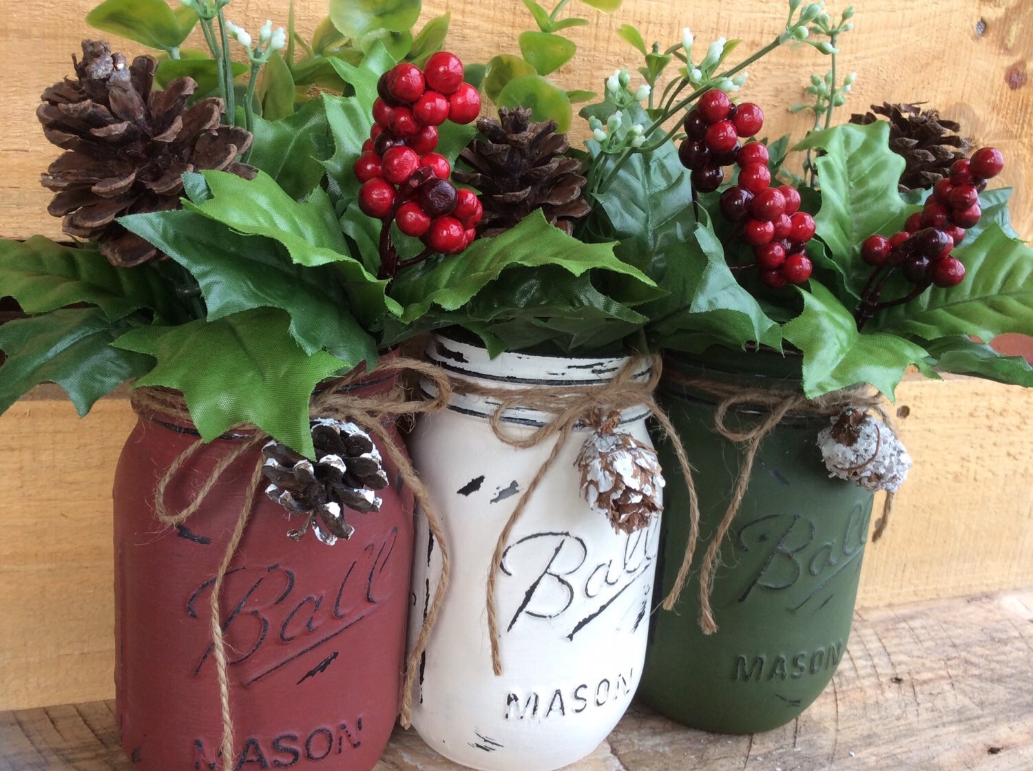 Painted Mason Jars. Christmas Decor. Vase. Home Decor. Holiday
