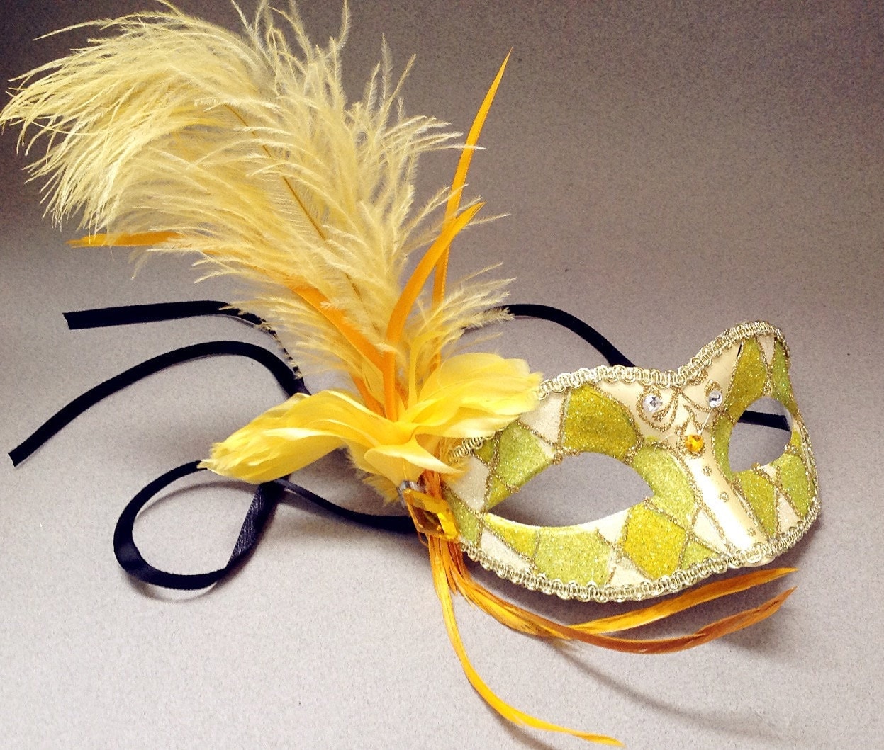 Feather Girls Womens Yellow Masquerade Ball Mask