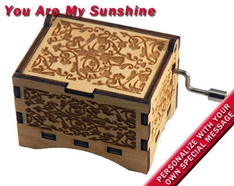 Music Box, "You Are My Sunshine", Laser Engraved Wood Hand Crank Music Box