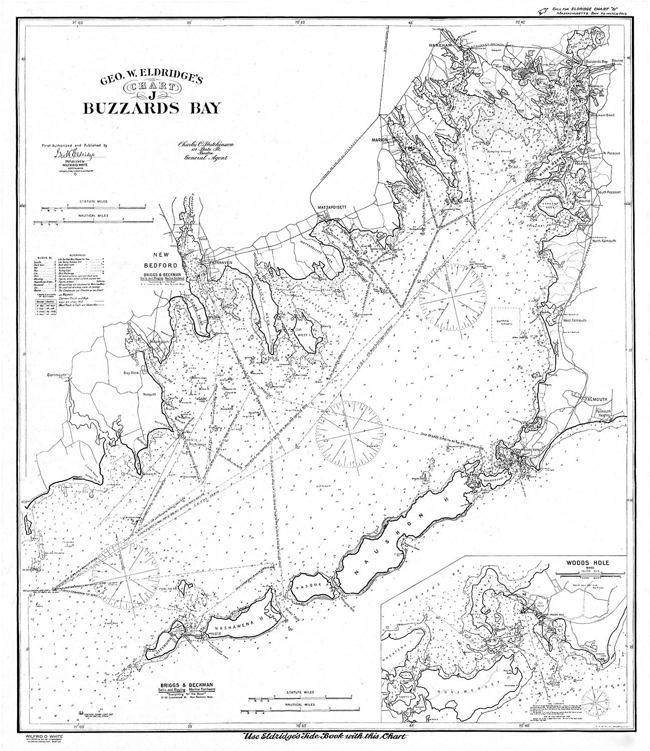 Buzzard Bay 1911 Chart J by Geo. W. Eldridge 23.5 wide