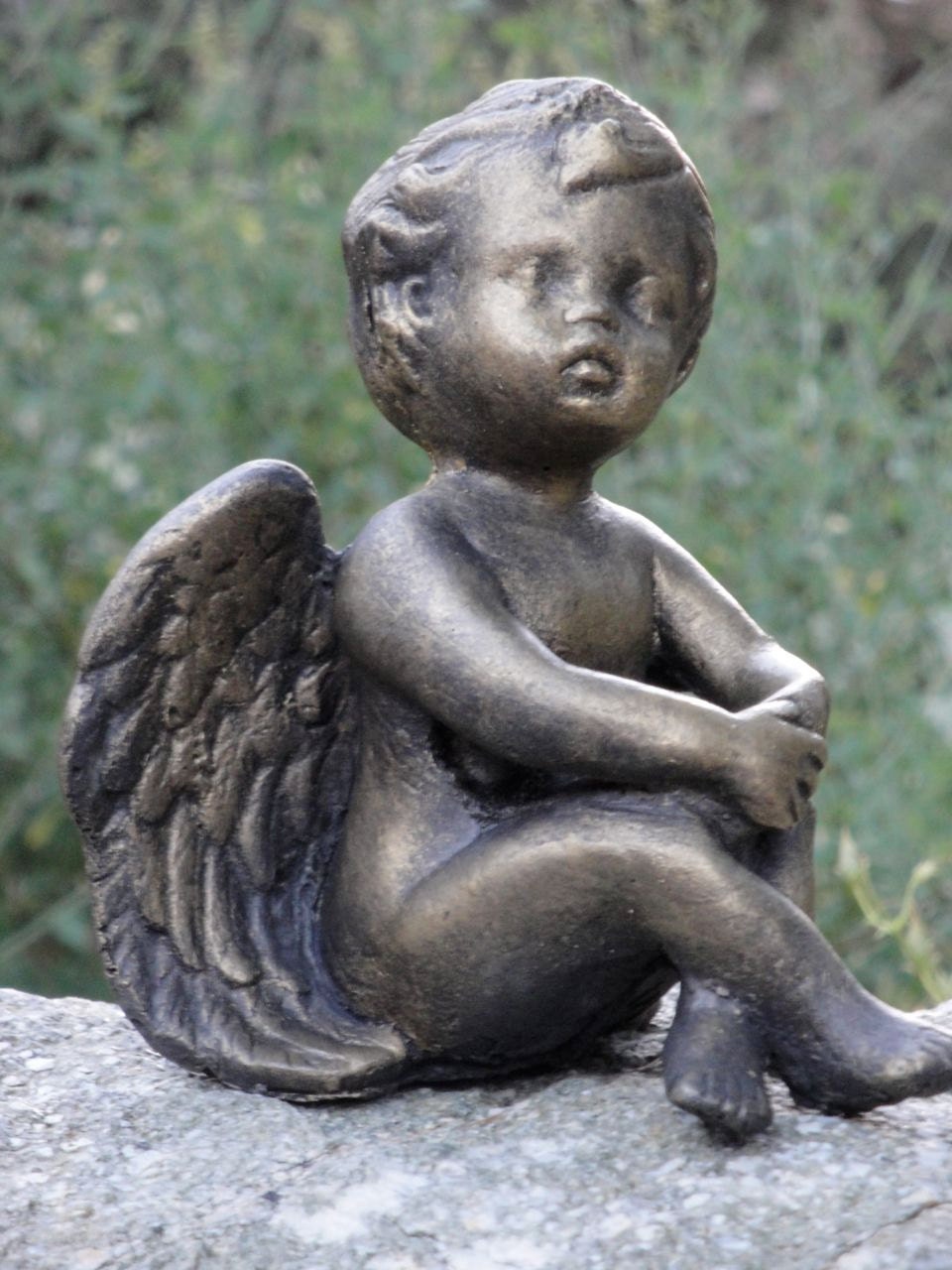 Small Cherub Cement Statue Solid Concrete Vintage Figurine