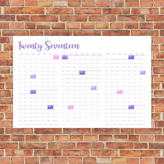 2017 Calendar Minimalist : Calendar huge minimalist print purple 2017 Calendar Minimalist : Calendar huge minimalist print purple