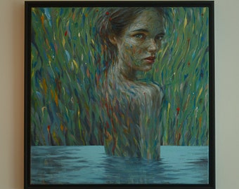 WATER NYMPH, Original oil painting, oil on canvas,