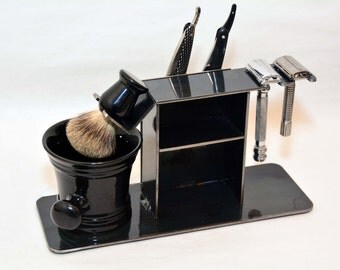 Shaving Stand for Two Straight Razors, Two Double Edge / Safety Razor, Brush, Cup, and Accessories, 4" base. FREE SHIPPING!!!