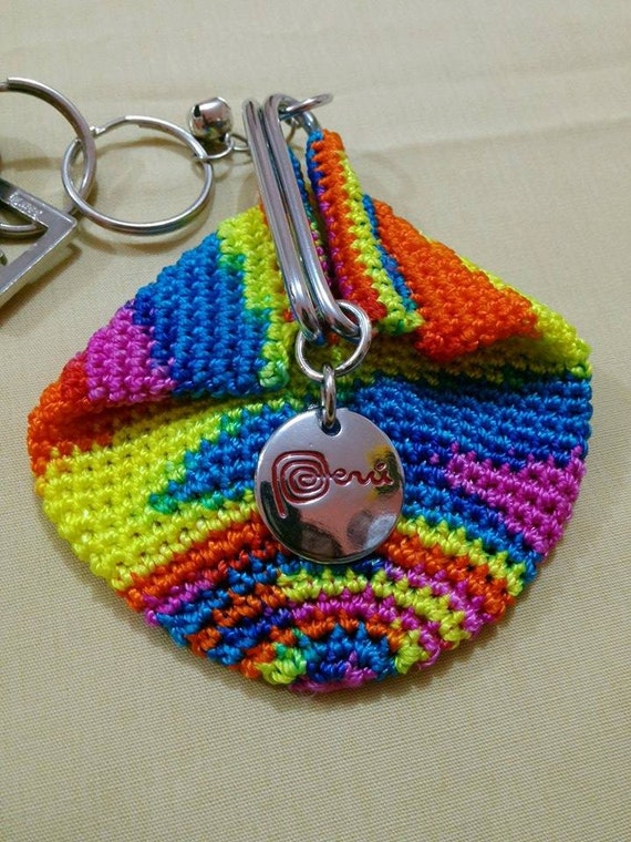 Items similar to HANDMADE CROCHETED FOLKLORE coin purse and keychain colorful Peruvian purse on Etsy