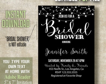 Bridal Shower Invitation, Instant Download Editable invite, You type your text at home with Adobe Reader, PDF file A460