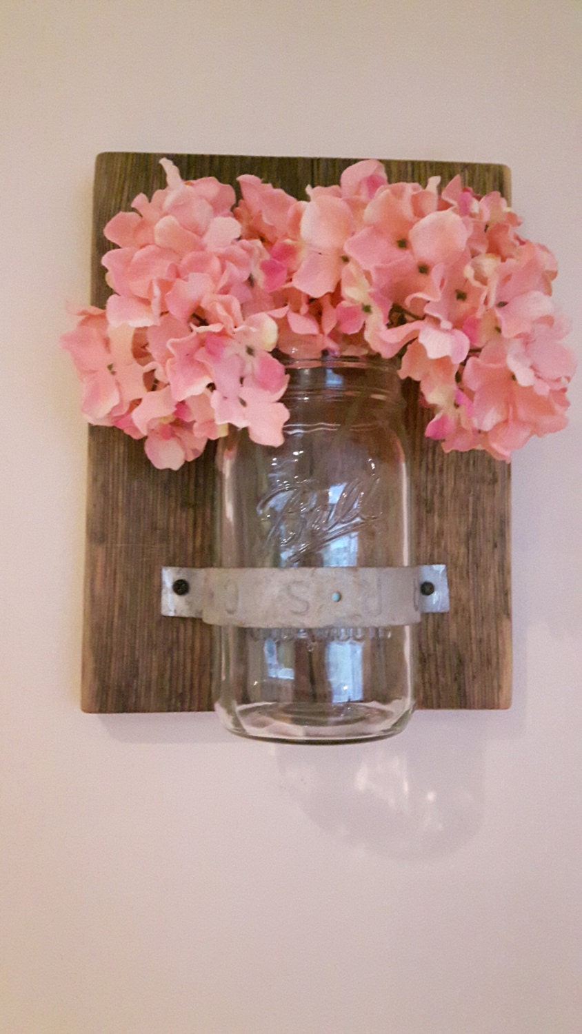 Mason Jar Vase Handmade Reclaimed Wood and Mason Jar