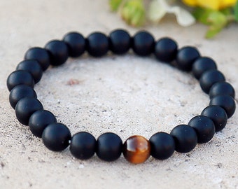 Mens beaded bracelet mens bracelet Black obsidian bracelet matte bracelet matte obsidian bracelet Black Bead Bracelet
