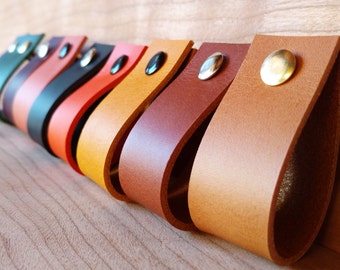 Leather Pulls, Loop, Handles, Dresser, Drawer, Cabinets, Door Handles. Leather Kitchen Pulls, Cupboard, Knobs - 1 inch, Thickness 2mm / 5oz