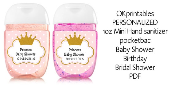 Princes Baby SHower mini hand sanitizer labels by OKprintables